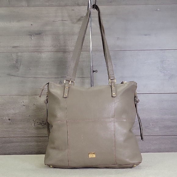 Kooba Taupe Leather Tote Shoulder Bag Handbag Purse - Picture 3 of 14